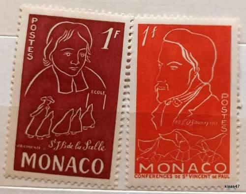 Monaco - 1954 - De la Salle and St Frances de Paul - 2 Unused Hinged stamps