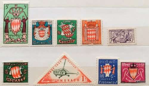 Monaco - 1954 - Coat of Arms Set of 7 Unused Hinged stamps + 2 other stamps