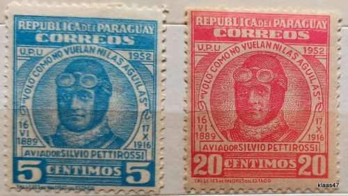 Paraguay - 1954 - Silvio Pettirossi, Aviator - 2 Unused Hinged stamps