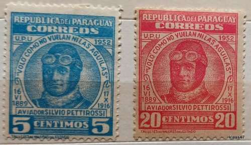 Paraguay - 1954 - Silvio Pettirossi, Aviator - 2 Unused Hinged stamps