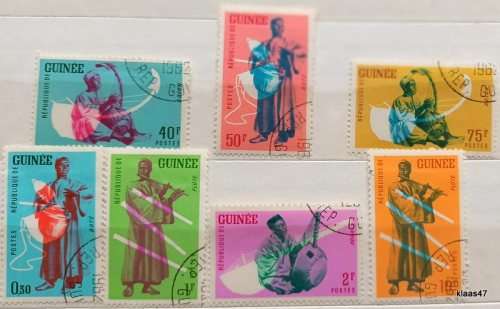 Guinee - 1962 - Native Musicians Music - 7 Used Hinged stamps