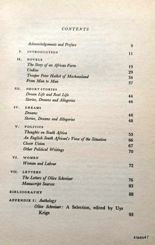 Olive Schreiner: A Short Guide to her Writings - Ridley Beeton - Hardcover 1974