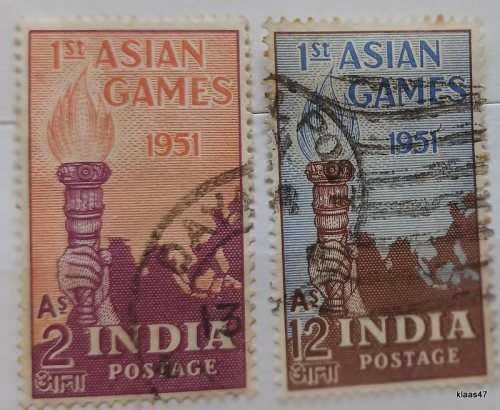 India - 1951 - First Asian Games - Set of 2 Used Hinged stamps