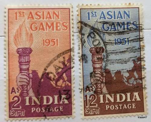 India - 1951 - First Asian Games - Set of 2 Used Hinged stamps