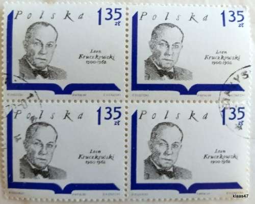 Poland - 1969 - Leon Kruczkowski (Writer) - Block of 4 cancelled stamps