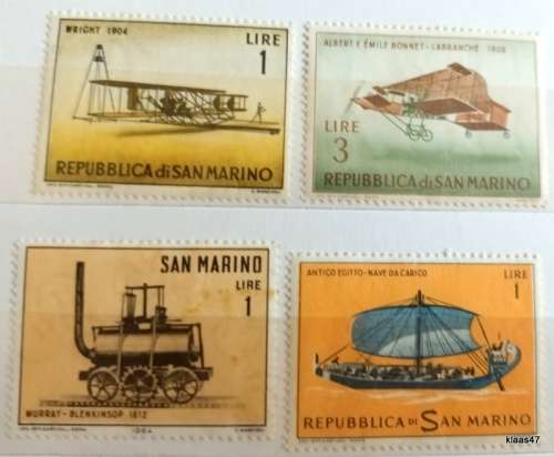 San Marino - 1962 Aircraft History, 1963 Ship and 1964 Locomotive History - 4 Unused Hinged stamps