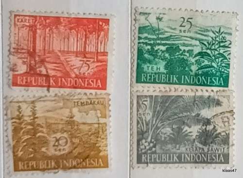 Indonesia - 1960 - Agricultural Products - 4 Used stamps (paper thinning and creasing)