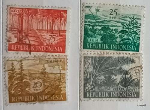Indonesia - 1960 - Agricultural Products - 4 Used stamps (paper thinning and creasing)