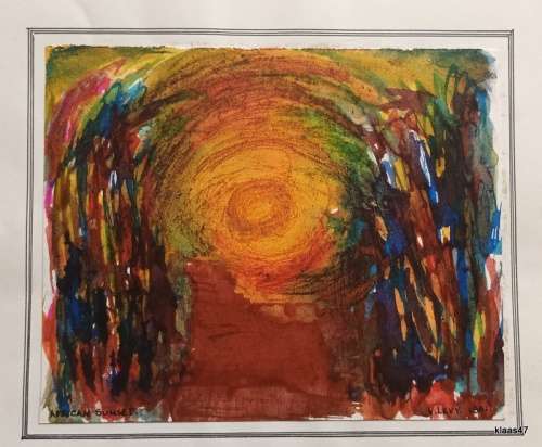 Unframed African Sunset by V Levy 1961