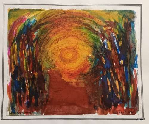 Unframed African Sunset by V Levy 1961