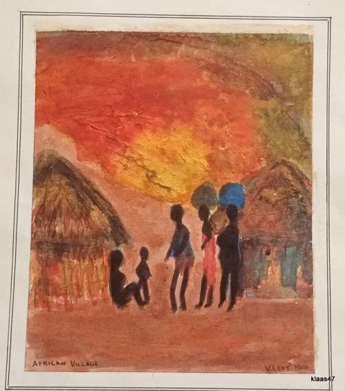 Unframed African Village by V Levy 1961