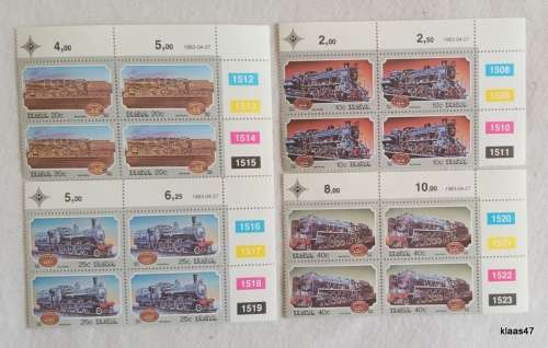 RSA - 1983 - Steam Locomotives - Set of 4 Control Blocks of 4 stamps each (Mint)