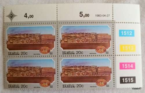RSA - 1983 - Steam Locomotives - Set of 4 Control Blocks of 4 stamps each (Mint)