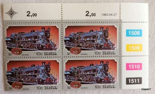 RSA - 1983 - Steam Locomotives - Set of 4 Control Blocks of 4 stamps each (Mint)