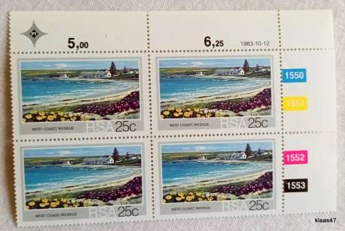 RSA - 1983 - Tourism - Set of 4 Control Blocks of 4 each (Mint)