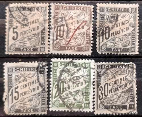France - 1882-96 - 6 Used Hinged Postage Due stamps (Some damage)