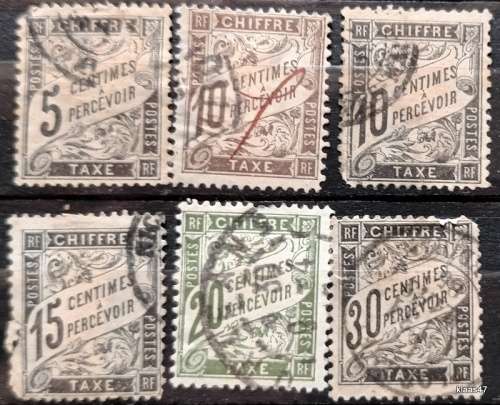 France - 1882-96 - 6 Used Hinged Postage Due stamps (Some damage)