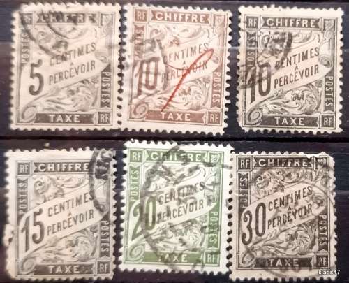 France - 1882-96 - 6 Used Hinged Postage Due stamps (Some damage)