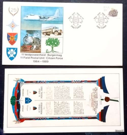 RSA - 1989 - 11 Field Postal Unit (Citizen Force) - 25 Year commemorate cover (SAFAIR Logo on Back)
