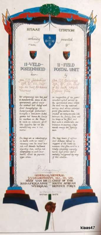 RSA - 1989 - 11 Field Postal Unit (Citizen Force) - 25 Year commemorate cover (SAFAIR Logo on Back)