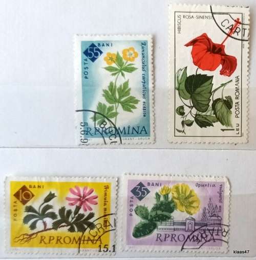 Romania - Mixed Lot of 4 Used stamps - Theme: Flowers