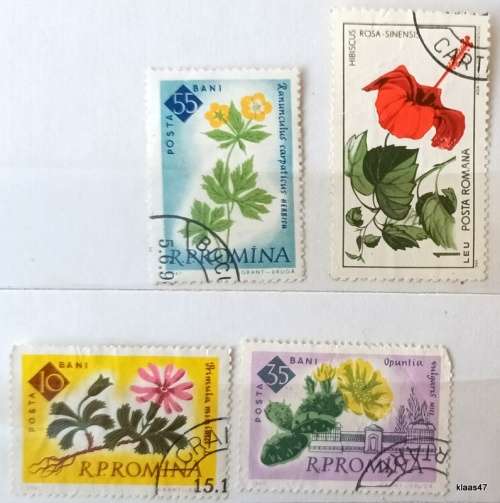 Romania - Mixed Lot of 4 Used stamps - Theme: Flowers