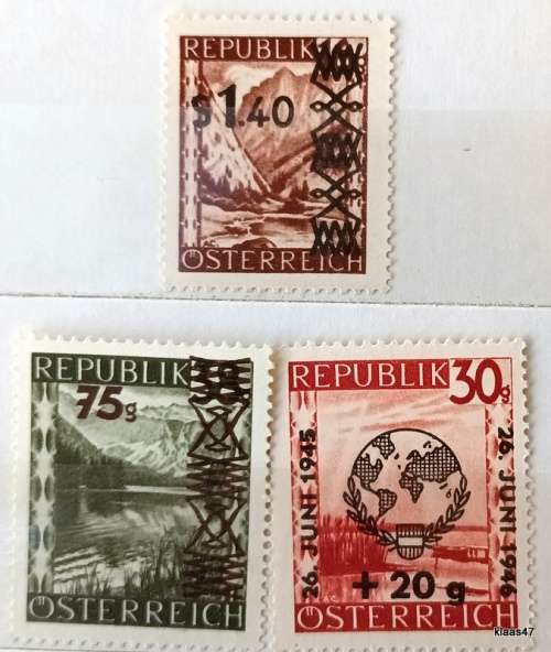 Austria - Overprints - 1946 United Nations and 1947 Surcharge Set - 3 Unused stamps