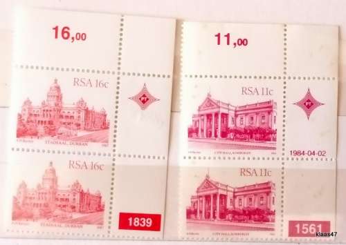 RSA - 1984 - 4th Definitive (Buildings) - 2 Pairs of Unused stamps