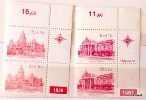 RSA - 1984 - 4th Definitive (Buildings) - 2 Pairs of Unused stamps