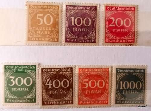 Germany (Weimar Republic) - 1923 - Numeral in Circle - Set of 6 Mint stamps plus 1x50 Tausend stamp