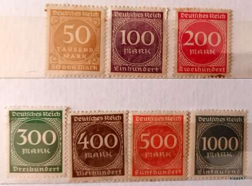 Germany (Weimar Republic) - 1923 - Numeral in Circle - Set of 6 Mint stamps plus 1x50 Tausend stamp