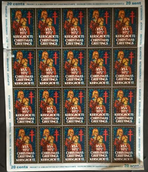 Charity Stamps (Prevent TB Malnutrition) RSA - 1972 - Christmas Greetings - Sheet of 20