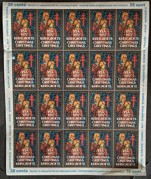 Charity Stamps (Prevent TB Malnutrition) RSA - 1972 - Christmas Greetings - Sheet of 20