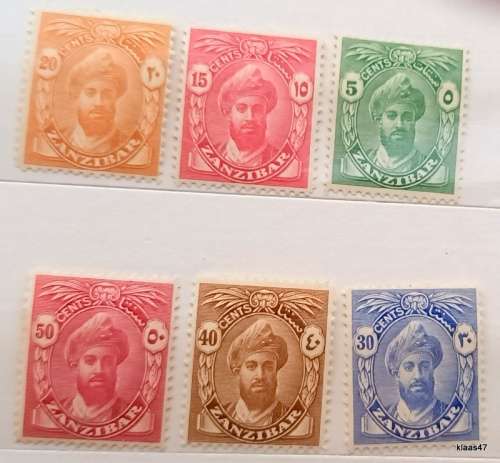 Zanzibar - 1936 - Sultan Khalifa bin Harub - 6 Unused Hinged stamps