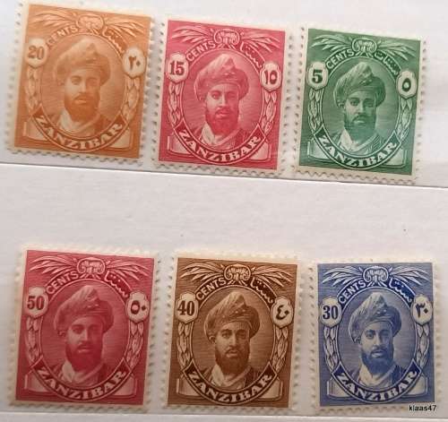 Zanzibar - 1936 - Sultan Khalifa bin Harub - 6 Unused Hinged stamps