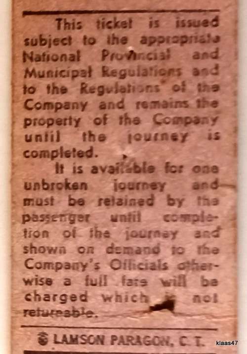 Vintage City Tramways Ticket Cape Town