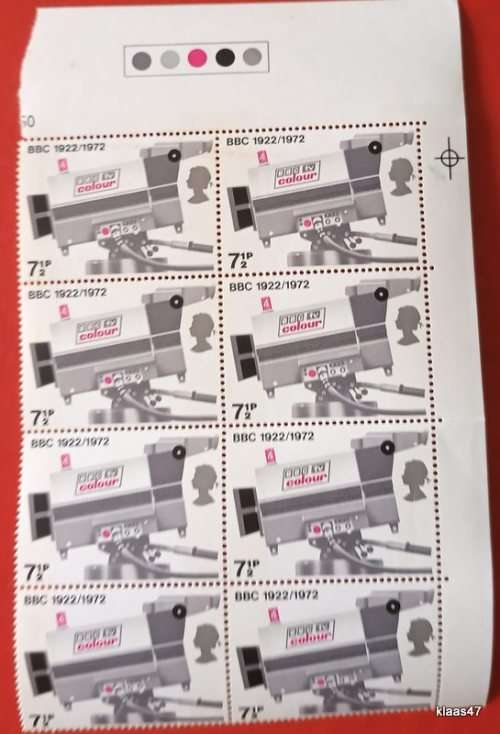 GB - 1972 - BBC & Broadcasting History - 7 1/2p - Block of 8 Unused stamps