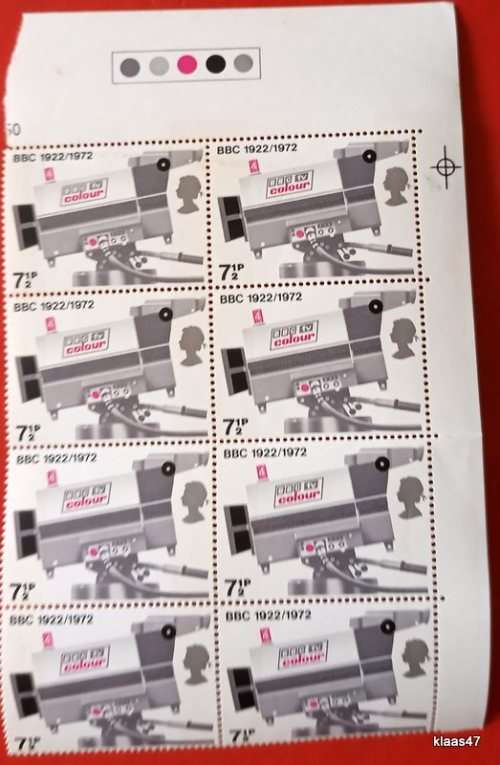 GB - 1972 - BBC & Broadcasting History - 7 1/2p - Block of 8 Unused stamps