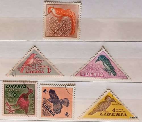 Liberia - 1953 - Local Birds - Set of 6 Cancelled Hinged stamps
