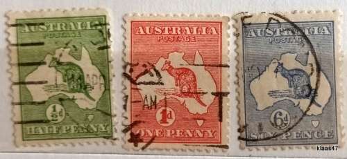 Australia - Kangaroo and Map - 3 Used stamps