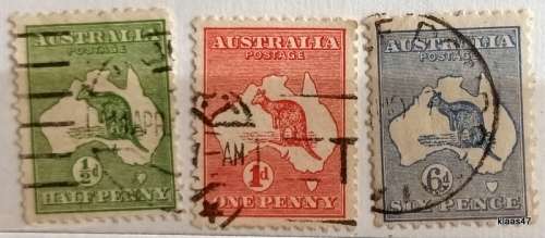 Australia - Kangaroo and Map - 3 Used stamps