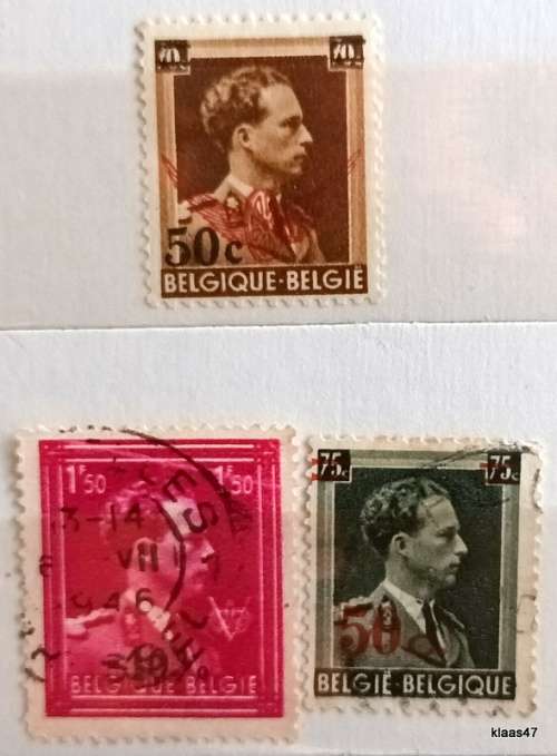 Belgium - 1950 - Leopold III - Surcharged - 3 Used Hinged stamps
