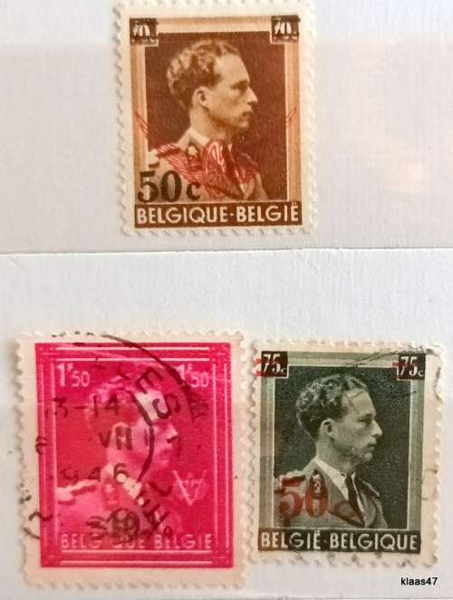 Belgium - 1950 - Leopold III - Surcharged - 3 Used Hinged stamps