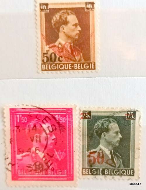 Belgium - 1950 - Leopold III - Surcharged - 3 Used Hinged stamps