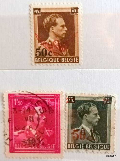 Belgium - 1950 - Leopold III - Surcharged - 3 Used Hinged stamps
