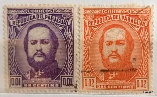 Paraguay - 1947 - Solano Lopez - 2 Used Hinged stamps