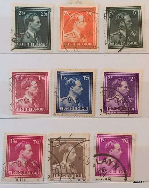 Belgium - 1950 - King Leopold III - 9 Used Hinged stamps