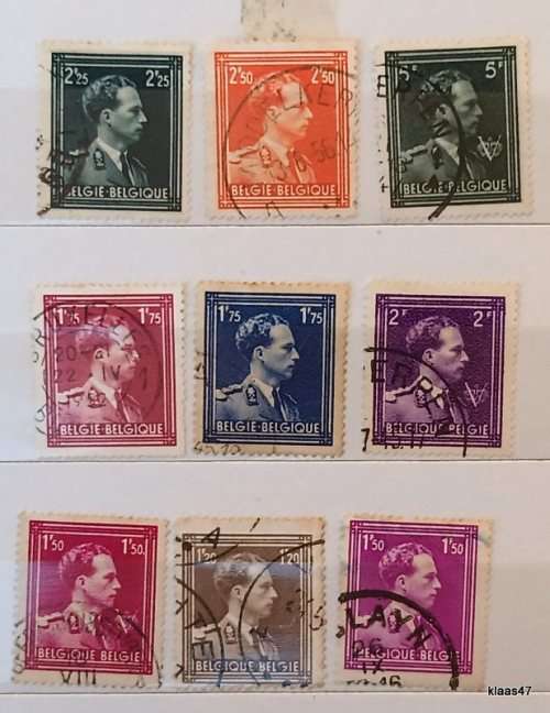 Belgium - 1950 - King Leopold III - 9 Used Hinged stamps