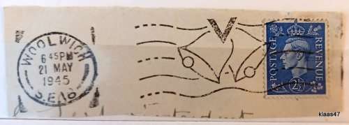 Cancellation - Celebrating Victory Europe May 1945 - date stamp Woolwich 21 May 1945