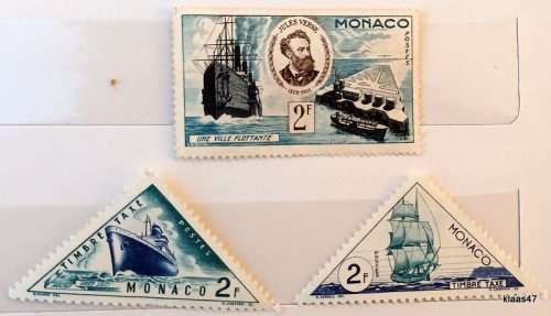 Monaco - 1953 Ships (2) Postage Due and 1955 Jules Verne (1) - All Unused Hinged stamps